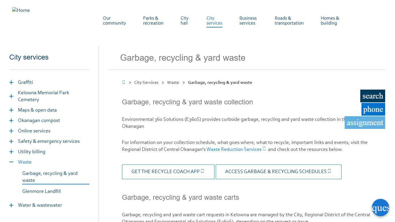Garbage, recycling & yard waste City of Kelowna